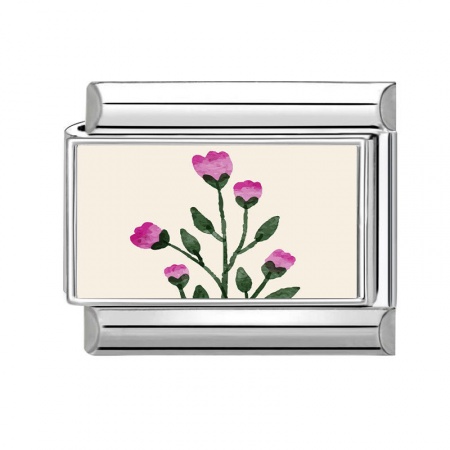 Picture of 1 Piece 304 Stainless Steel Italian Charm Links For DIY Bracelet Jewelry Making Silver Tone Multicolor Rectangle Flower 10mm x 9mm