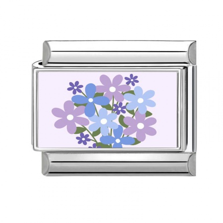 Picture of 1 Piece 304 Stainless Steel Italian Charm Links For DIY Bracelet Jewelry Making Silver Tone Multicolor Rectangle Flower 10mm x 9mm