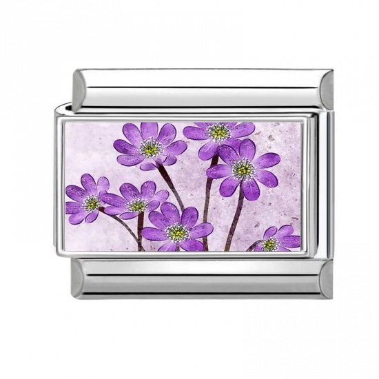 Immagine di 1 Pz 304 Acciaio Inossidabile Bracciale con Charm Italiano a Maglie, Creazione di Gioielli Fai-da-te Tono Argento Multicolore Rettangolo Fiore 10mm x 9mm