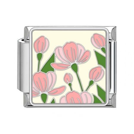 Picture of 1 Piece 304 Stainless Steel Italian Charm Links For DIY Bracelet Jewelry Making Silver Tone Multicolor Rectangle Flower 10mm x 9mm