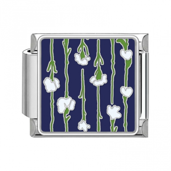 Immagine di 1 Pz 304 Acciaio Inossidabile Bracciale con Charm Italiano a Maglie, Creazione di Gioielli Fai-da-te Tono Argento Multicolore Rettangolo Fiore 10mm x 9mm