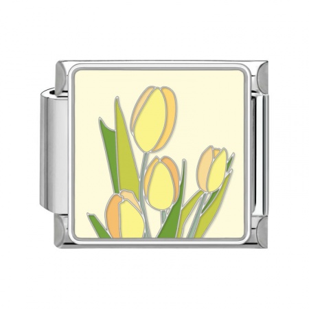 Picture of 1 Piece 304 Stainless Steel Italian Charm Links For DIY Bracelet Jewelry Making Silver Tone Multicolor Rectangle Tulip Flower 10mm x 9mm
