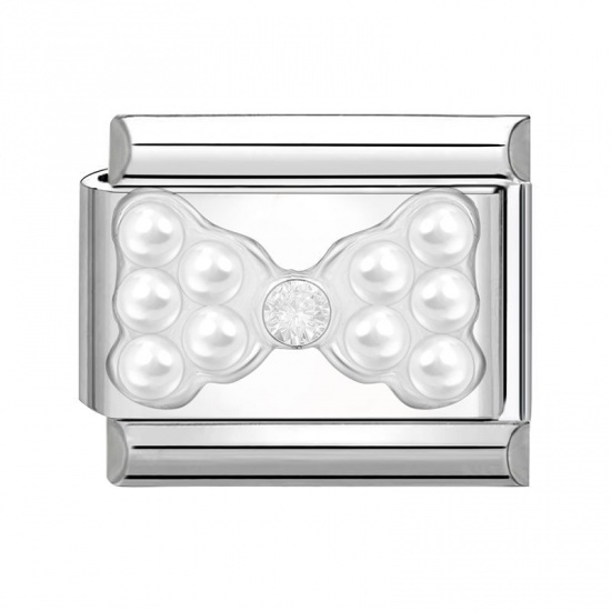 Image de 1 Pièce Bracelet à Maillons Breloques Italiens Accessories de Fabrication de Bracelets Bijoux DIY en 304 Acier Inoxydable Argent Mat Rectangle Nœuds Papillons Imitation Perles 10mm x 9mm