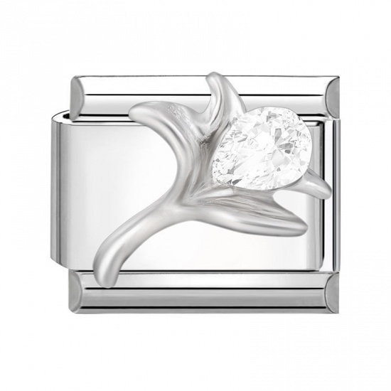 Image de 1 Pièce Bracelet à Maillons Breloques Italiens Accessories de Fabrication de Bracelets Bijoux DIY en 304 Acier Inoxydable Argent Mat Rectangle Fleurs 10mm x 9mm