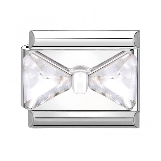 Image de 1 Pièce Bracelet à Maillons Breloques Italiens Accessories de Fabrication de Bracelets Bijoux DIY en 304 Acier Inoxydable Argent Mat Rectangle Nœuds Papillons à Strass Transparent 10mm x 9mm