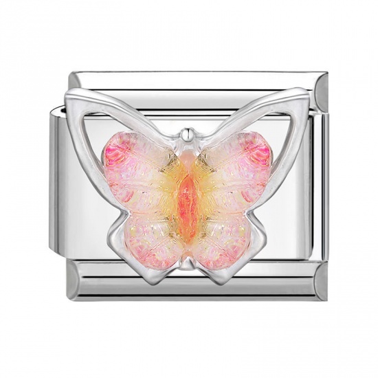 Image de 1 Pièce Bracelet à Maillons Breloques Italiens Accessories de Fabrication de Bracelets Bijoux DIY en 304 Acier Inoxydable Argent Mat Rose Rectangle Papillons 10mm x 9mm