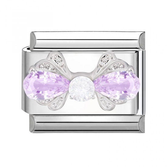 Image de 1 Pièce Bracelet à Maillons Breloques Italiens Accessories de Fabrication de Bracelets Bijoux DIY en 304 Acier Inoxydable Argent Mat Rectangle Nœuds Papillons à Strass Transparent 10mm x 9mm