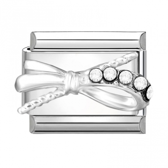 Image de 1 Pièce Bracelet à Maillons Breloques Italiens Accessories de Fabrication de Bracelets Bijoux DIY en 304 Acier Inoxydable Argent Mat Rectangle Nœuds Papillons 10mm x 9mm
