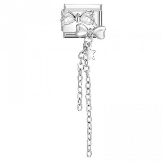Imagen de 1 Unidad 304 Acero Inoxidable Charm Pulsera de Eslabones Italianos para Hacer Joyas DIY Tono de Plata Panícula Nudo Mariposa Transparente Rhinestone 10mm x 9mm