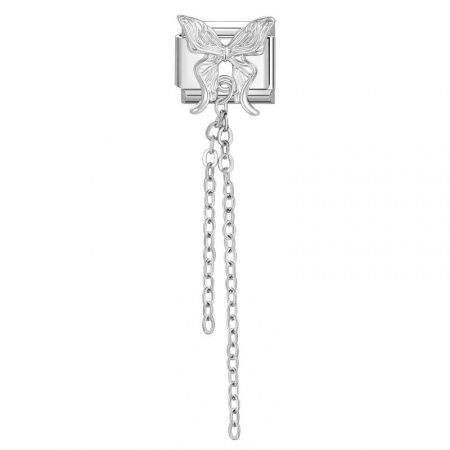 Picture of 1 Piece 304 Stainless Steel Italian Charm Links For DIY Bracelet Jewelry Making Wholesale Silver Tone Tassel Butterfly 10mm x 9mm