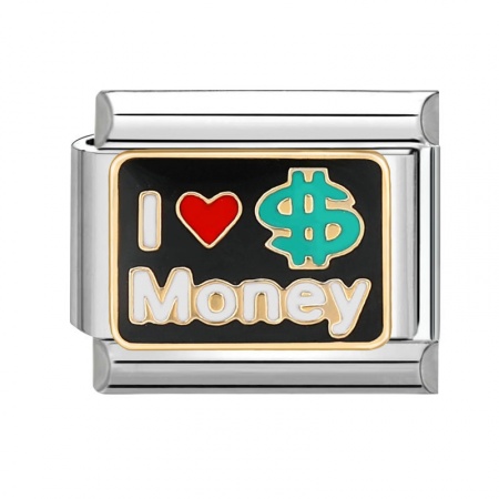 Picture of 1 Piece 304 Stainless Steel Italian Charm Links For DIY Bracelet Jewelry Making Silver Tone Multicolor Rectangle Message " I Love Money " 10mm x 9mm