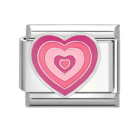 Picture of 1 Piece 304 Stainless Steel Valentine's Day Italian Charm Links For DIY Bracelet Jewelry Making Silver Tone Pink Rectangle Heart 10mm x 9mm
