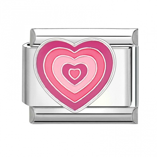 Immagine di 1 Pz 304 Acciaio Inossidabile San Valentino Bracciale con Charm Italiano a Maglie, Creazione di Gioielli Fai-da-te Tono Argento Rosa Rettangolo Cuore 10mm x 9mm