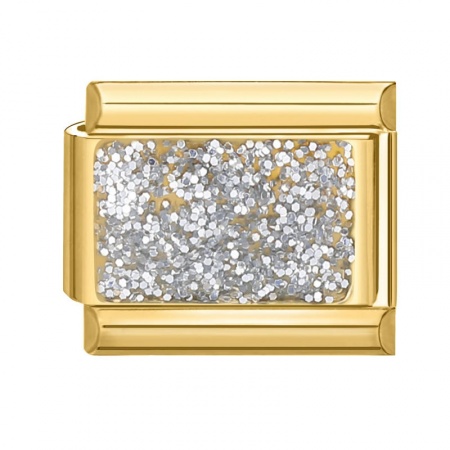 Picture of 1 Piece 304 Stainless Steel Italian Charm Links For DIY Bracelet Jewelry Making Gold Plated Silver Color Rectangle Sequins 10mm x 9mm