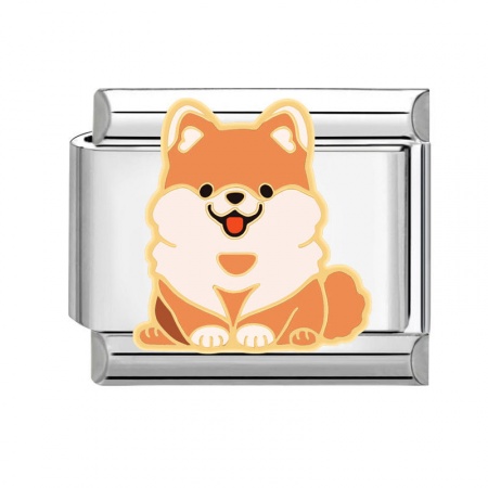 Picture of 1 Piece 304 Stainless Steel Italian Charm Links For DIY Bracelet Jewelry Making Silver Tone Multicolor Rectangle Dog 10mm x 9mm