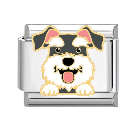Picture of 1 Piece 304 Stainless Steel Italian Charm Links For DIY Bracelet Jewelry Making Silver Tone Multicolor Rectangle Dog 10mm x 9mm