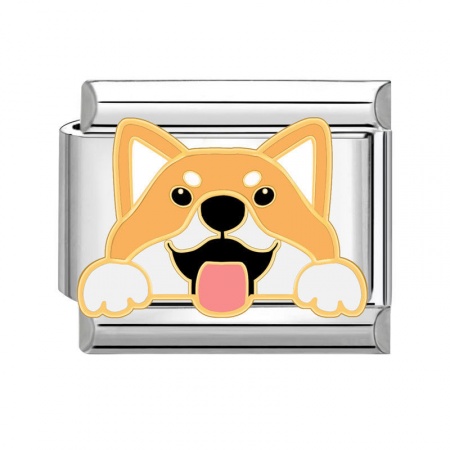 Picture of 1 Piece 304 Stainless Steel Italian Charm Links For DIY Bracelet Jewelry Making Silver Tone Multicolor Rectangle Dog 10mm x 9mm