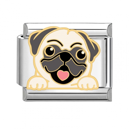 Picture of 1 Piece 304 Stainless Steel Italian Charm Links For DIY Bracelet Jewelry Making Silver Tone Multicolor Rectangle Dog 10mm x 9mm