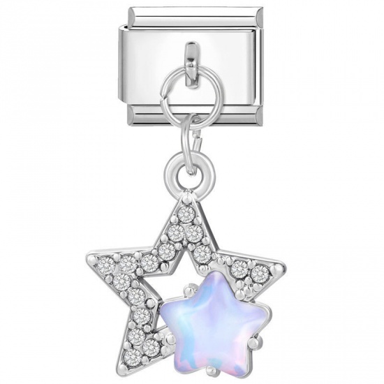 Изображение 1 Piece 304 Stainless Steel Italian Charm Links For DIY Bracelet Jewelry Making Silver Tone Rectangle Pentagram Star Purple Rhinestone 10mm x 9mm