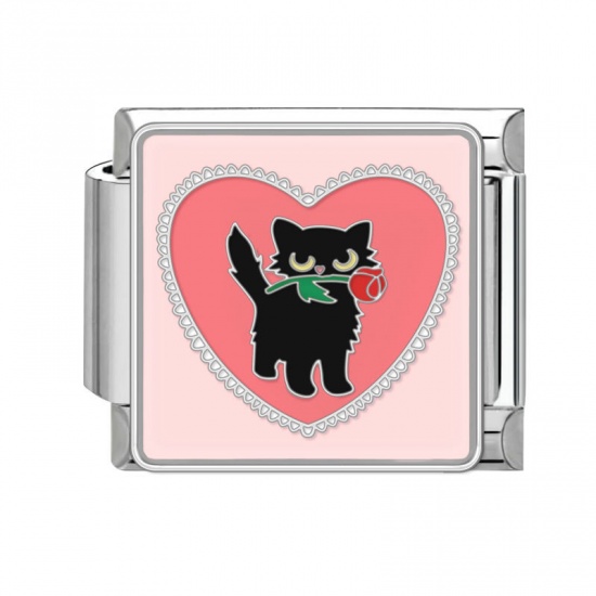 Immagine di 1 Pz 304 Acciaio Inossidabile Bracciale con Charm Italiano a Maglie, Creazione di Gioielli Fai-da-te Tono Argento Multicolore Rettangolo Gatto 10mm x 9mm