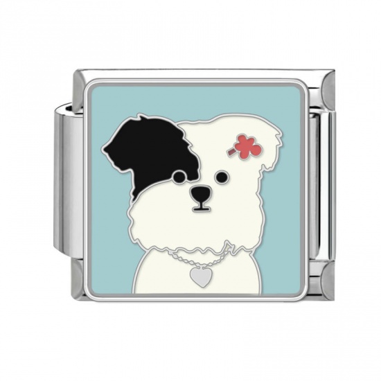Immagine di 1 Pz 304 Acciaio Inossidabile Bracciale con Charm Italiano a Maglie, Creazione di Gioielli Fai-da-te Tono Argento Multicolore Rettangolo Cane 10mm x 9mm