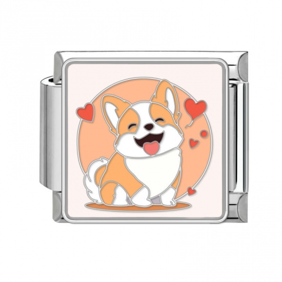 Immagine di 1 Pz 304 Acciaio Inossidabile Bracciale con Charm Italiano a Maglie, Creazione di Gioielli Fai-da-te Tono Argento Multicolore Rettangolo Cane 10mm x 9mm