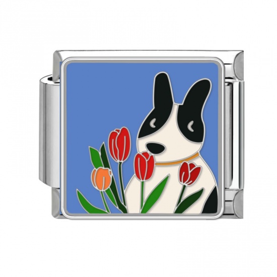 Изображение 1 Piece 304 Stainless Steel Italian Charm Links For DIY Bracelet Jewelry Making Silver Tone Multicolor Rectangle Dog 10mm x 9mm