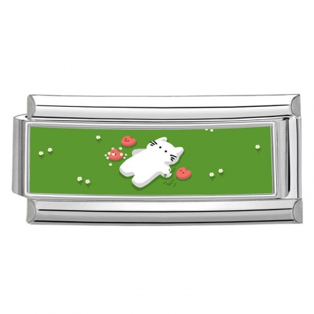Picture of 1 Piece 304 Stainless Steel Italian Charm Links For DIY Bracelet Jewelry Making Silver Tone Multicolor Rectangle Cat 20mm x 9mm