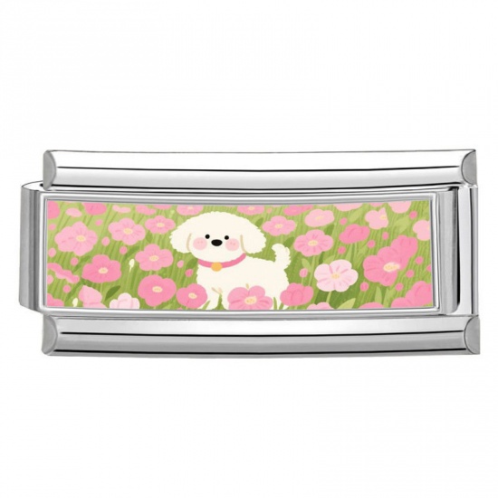 Immagine di 1 Pz 304 Acciaio Inossidabile Bracciale con Charm Italiano a Maglie, Creazione di Gioielli Fai-da-te Tono Argento Multicolore Rettangolo Cane 20mm x 9mm
