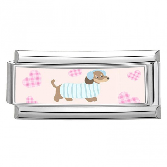 Immagine di 1 Pz 304 Acciaio Inossidabile Bracciale con Charm Italiano a Maglie, Creazione di Gioielli Fai-da-te Tono Argento Multicolore Rettangolo Cane 20mm x 9mm