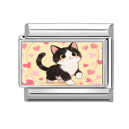 Picture of 1 Piece 304 Stainless Steel Italian Charm Links For DIY Bracelet Jewelry Making Silver Tone Multicolor Rectangle Cat 10mm x 9mm