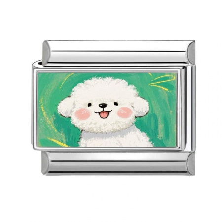 Picture of 1 Piece 304 Stainless Steel Italian Charm Links For DIY Bracelet Jewelry Making Silver Tone Multicolor Rectangle Dog 10mm x 9mm