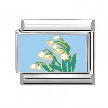 Picture of 1 Piece 304 Stainless Steel Italian Charm Links For DIY Bracelet Jewelry Making Silver Tone Multicolor Rectangle Flower 10mm x 9mm