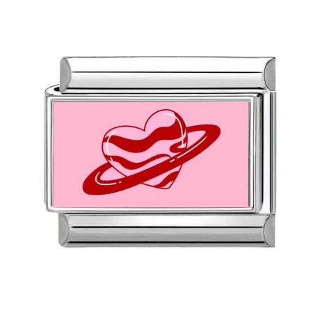 Picture of 1 Piece 304 Stainless Steel Valentine's Day Italian Charm Links For DIY Bracelet Jewelry Making Silver Tone Pink Rectangle Heart 10mm x 9mm