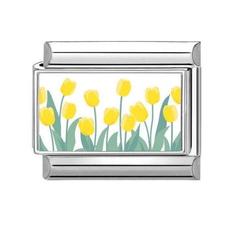 Picture of 1 Piece 304 Stainless Steel Italian Charm Links For DIY Bracelet Jewelry Making Silver Tone Multicolor Rectangle Tulip Flower 10mm x 9mm