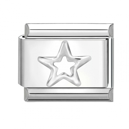 Picture of 1 Piece 304 Stainless Steel Italian Charm Links For DIY Bracelet Jewelry Making Silver Tone Rectangle Pentagram Star 10mm x 9mm