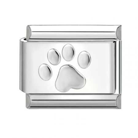 Picture of 1 Piece 304 Stainless Steel Italian Charm Links For DIY Bracelet Jewelry Making Silver Tone Rectangle Paw Print 10mm x 9mm