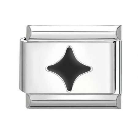 Picture of 1 Piece 304 Stainless Steel Italian Charm Links For DIY Bracelet Jewelry Making Silver Tone Black Rectangle 10mm x 9mm