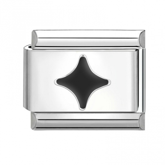 Picture of 1 Piece 304 Stainless Steel Italian Charm Links For DIY Bracelet Jewelry Making Silver Tone Black Rectangle 10mm x 9mm