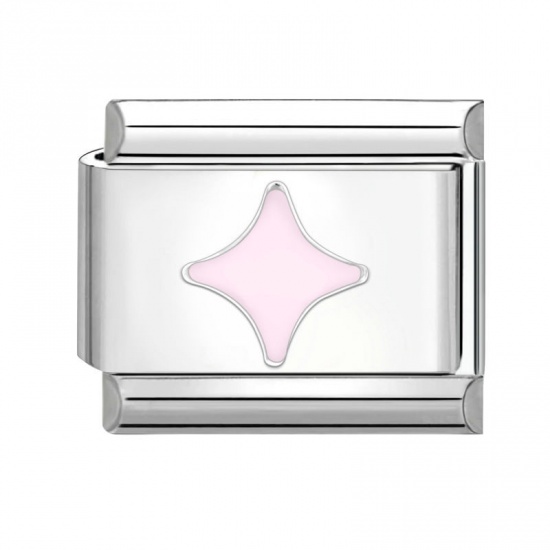 Picture of 1 Piece 304 Stainless Steel Italian Charm Links For DIY Bracelet Jewelry Making Silver Tone Pink Rectangle 10mm x 9mm