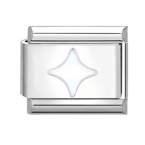 Picture of 1 Piece 304 Stainless Steel Italian Charm Links For DIY Bracelet Jewelry Making Silver Tone White Rectangle 10mm x 9mm