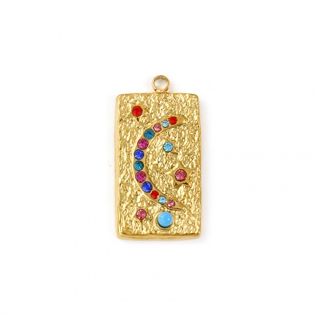 Imagen de 2 Unidades Recubrimiento al Vacío PVD Ecológico Impermeable Antioxidante Hipoalergénico 304 Acero Inoxidable Galaxia Colgantes 18K Oro Real Chapado Rectángulo Luna Multicolor Rhinestone 27mm x 14mm