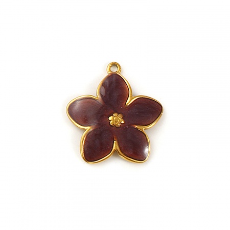 Imagen de 2 Unidades Recubrimiento al Vacío PVD Ecológico Impermeable Antioxidante Hipoalergénico 304 Acero Inoxidable Colgantes 18K Oro Real Chapado Café Esmalte Flor Perlado 22.5mm x 21mm