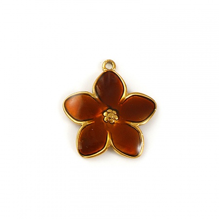 Imagen de 2 Unidades Recubrimiento al Vacío PVD Ecológico Impermeable Antioxidante Hipoalergénico 304 Acero Inoxidable Colgantes 18K Oro Real Chapado Marrón Esmalte Flor 22.5mm x 21mm