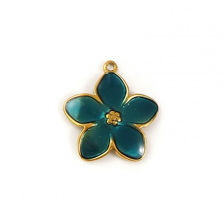 Imagen de 2 Unidades Recubrimiento al Vacío PVD Ecológico Impermeable Antioxidante Hipoalergénico 304 Acero Inoxidable Colgantes 18K Oro Real Chapado Verde Oscuro Esmalte Flor 22.5mm x 21mm