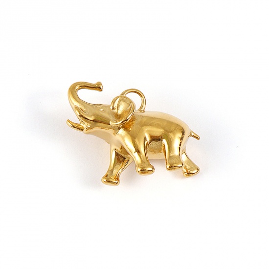Picture of 1 Piece Eco-friendly PVD Vacuum Plating Waterproof Anti-Tarnish Hypoallergenic 304 Stainless Steel Charms 18K Real Gold Plated Elephant Animal 3D 28mm x 23mm