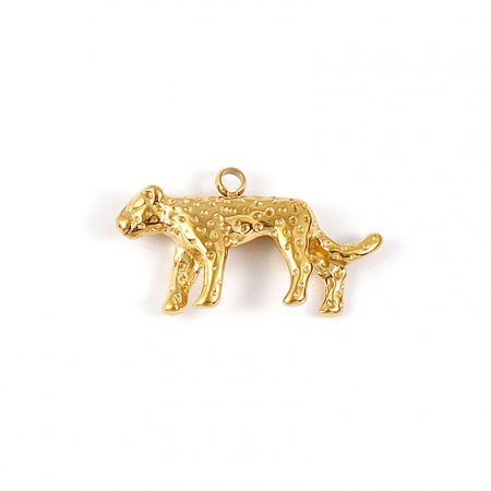 Picture of 1 Piece Eco-friendly PVD Vacuum Plating Waterproof Anti-Tarnish Hypoallergenic 304 Stainless Steel Charms 18K Real Gold Plated Leopard 3D 24mm x 14mm
