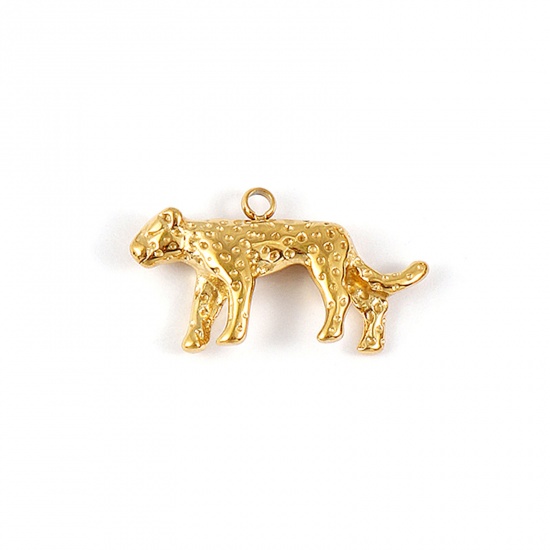 Picture of 1 Piece Eco-friendly PVD Vacuum Plating Waterproof Anti-Tarnish Hypoallergenic 304 Stainless Steel Charms 18K Real Gold Plated Leopard 3D 24mm x 14mm