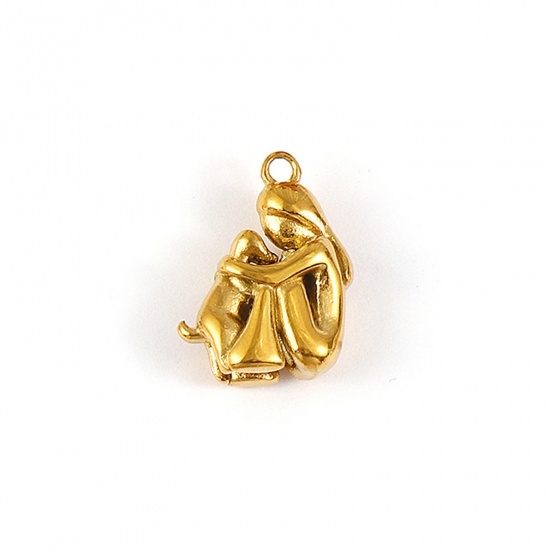 Picture of 1 Piece Eco-friendly PVD Vacuum Plating Waterproof Anti-Tarnish Hypoallergenic 304 Stainless Steel Charms 18K Real Gold Plated Girl 3D 19mm x 15mm