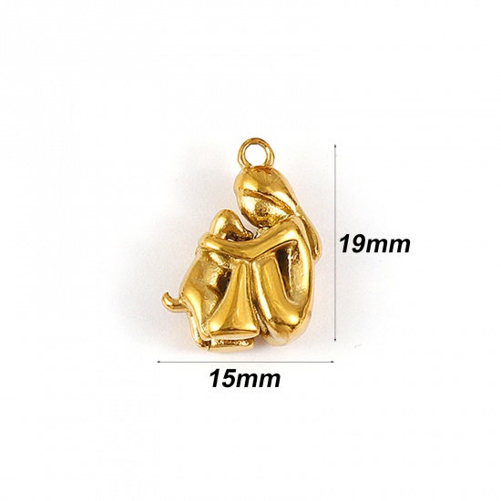 Picture of 1 Piece Eco-friendly PVD Vacuum Plating Waterproof Anti-Tarnish Hypoallergenic 304 Stainless Steel Charms 18K Real Gold Plated Girl 3D 19mm x 15mm